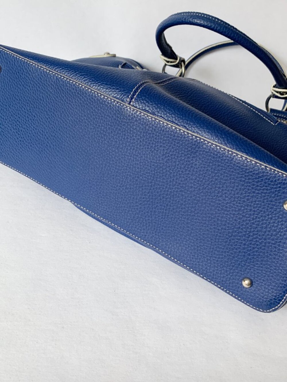 Wilsons Leather Satchel Handbag | Royal Blue | Leopard Print Lining - Picture 12 of 14
